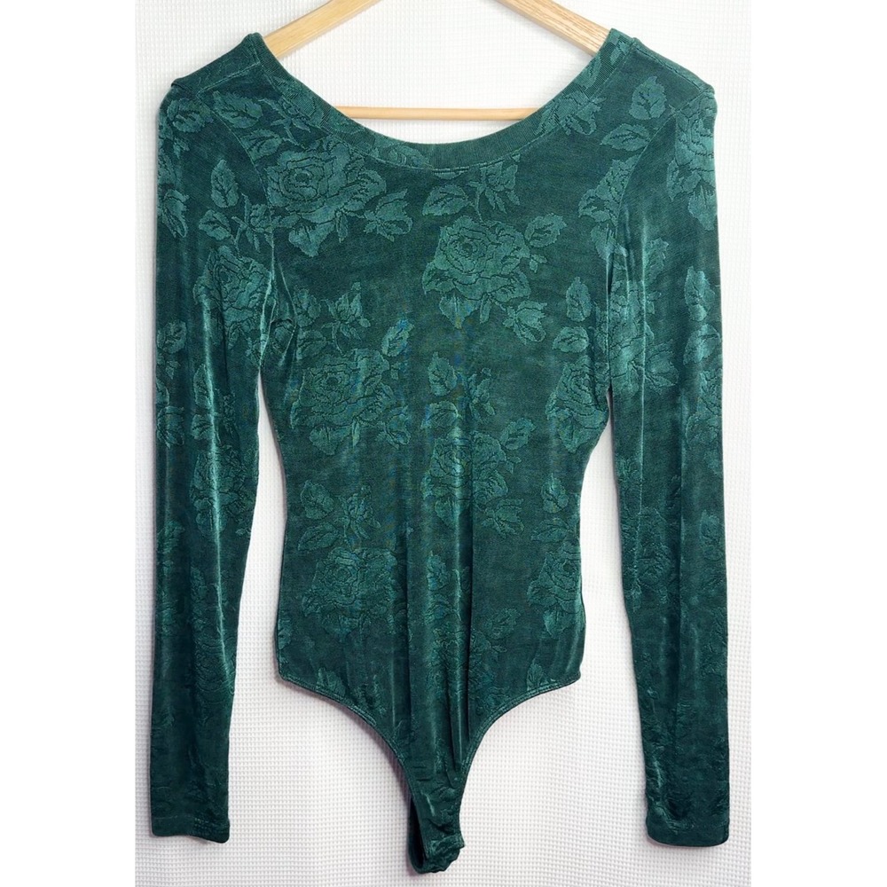 Vintage Victorias Secret Emerald Green Floral Bodysuit 90s Whimsygoth Large